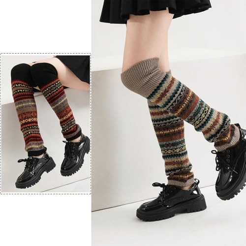 XEPST 2 Pairs Leg Warmers Winter Warm Boot Cuffs for Women, Bohemian Style Crochet Knitted Boot Topper Socks Leg Cuffs Winter Gift for Girls3