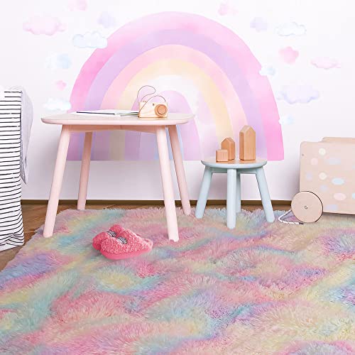 Foxmas Kids Rainbow Rug Cute Small Rug For Kids Room, Bedsides Rug Throw Rugs Washable, Unicorn Rugs For Girls Bedroom, Tie Dye Rugs For Girls Room Bedroom Area Rug Nursery Rug, 3X5 Feet #TOP4