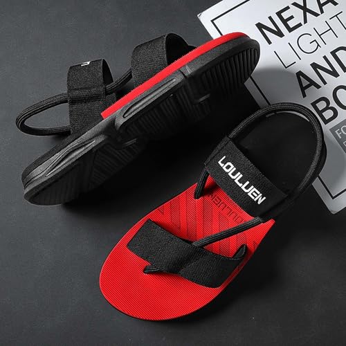 Men's Adjustable Strappy Sandals Quick-Dry Comfortable Slippers for Beach Pool Sports Walking Yoga(Red,9.5)3