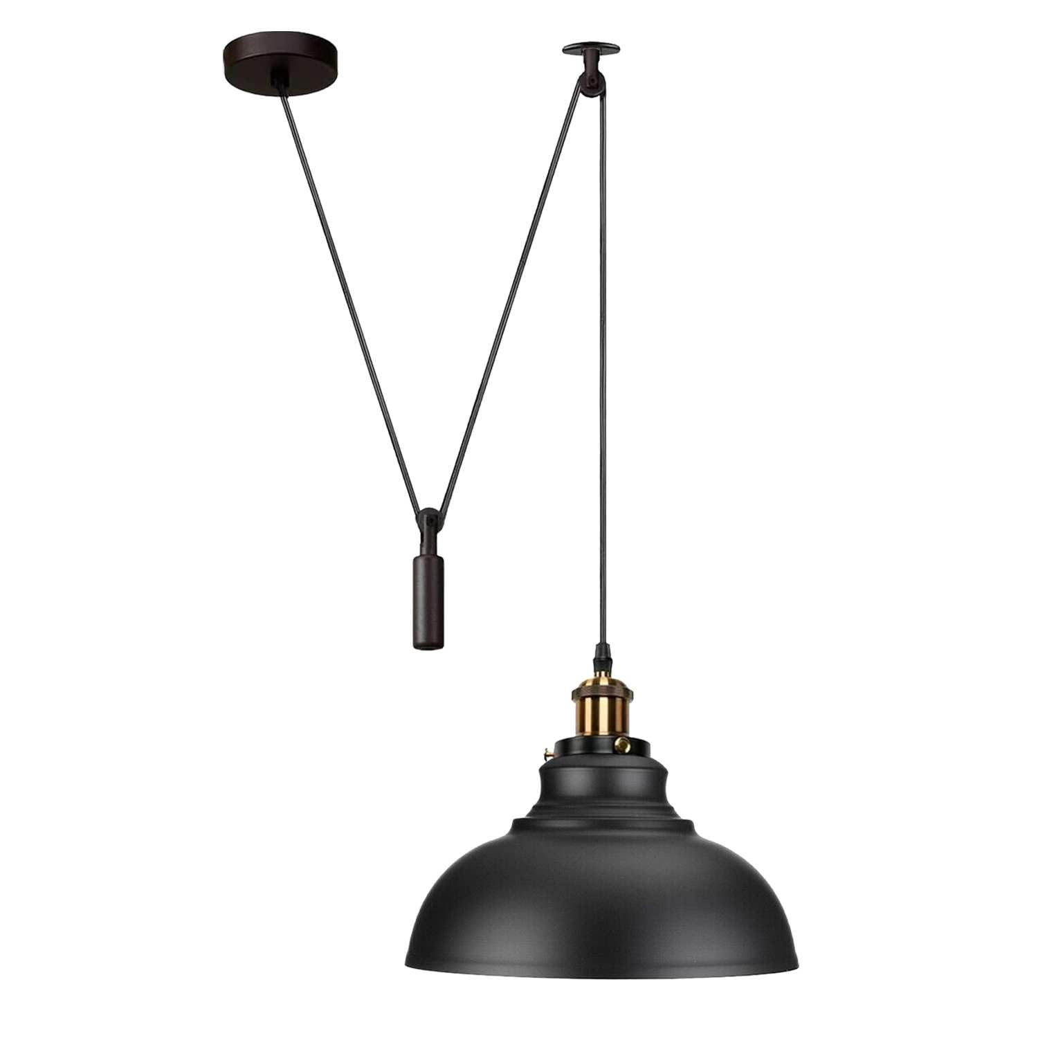 LEDSone Lámpara colgante, altura ajustable, iluminación de polea industrial, lámpara colgante de techo rústica, lámpara de isla Edison para granja, comedor, cocina, pasillo, negro, casquillo de
