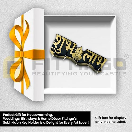 Image of Key Holder for Wall /Zinc Metal Key Stand with 5 Hooks /Decorative Wall Key Hanger for Home, Entryway & Office /Vintage Style Key Organizer (Shubh Labh Key Holder)-| 3 Years Warranty |