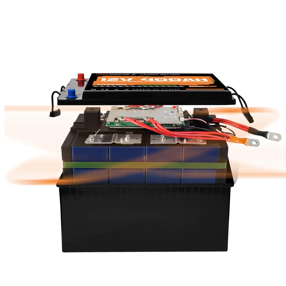 Batería LiFePO4 12 V (12,8 V) 400 Ah 5,12 kWh, BMS 200 A, Bluetooth, 8000 ciclos, hasta 4 baterías en serie, para solar y almacenamiento de energía