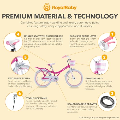 Image of Royalbaby Princess Girls Kids Bike 12 14 16 18 20 Inch Children Bicycle with Basket for Age 3-12 Years