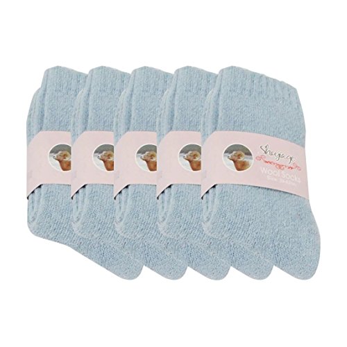 Pluto & Fox Calcetines Térmicas Borrego Gruesos Cálidos De Lana para Mujer Talla 36-40 Color Liso Invierno para Calentar Los Pies O para Trabajos Duros Pack de 5 Pares (Azul)