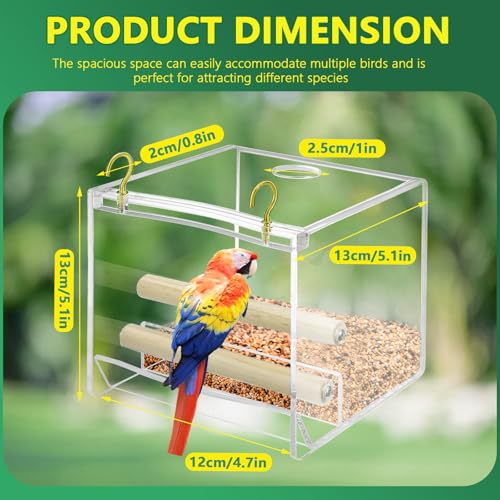 No Mess Bird Feeder for Cage Indoor Acrylic Bird Cage Feeder with Hooks, Parakeet Cage Accessories for Small Bird - Image 2
