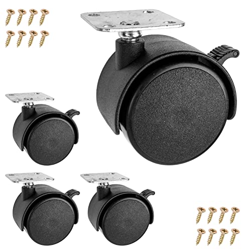 Furniture castor set, 4 pieces, in black, diameter 50 mm castor, 64 mm total height