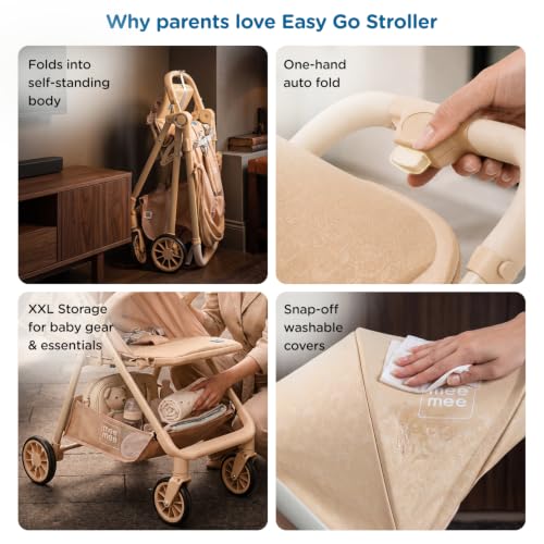 Image of Mee Mee Easy Go Baby Stroller for 0-3 Years | Lightweight Foldable Pram | One-Hand Fold & Portable Travel-Friendly Stroller | Pre-Installed Baby Buggy for Newborn Boys & Girls (Beige)