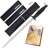 UBERSCHNITT Top Chef - Barra de cuchillo de 12 pies + kit completo de acero para afilar | Bolsa de transporte profesional de carbono y lujo - Universal/palo para cocina, carnicero, cuchillos de chef y