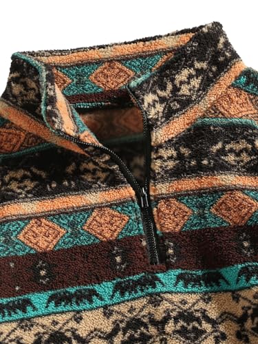 ZAFUL Men 1/4 Zipper Sweatshirt Ethnic Aztec Printed Kangaroo Pocket Fall Winter Pullovers Jacket Unisex Hoodie Tops3