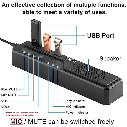 Aireart Y2106, Computer Speaker with Microphone,USB-Hub,USB Powered PC Speakers for Teams and Zoom Meetings and Online Study,Speaker with 3.5mm Headphone Jack,Wired Computer Sound Bar,Black
