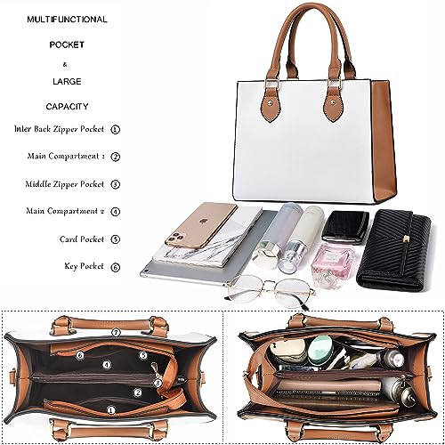 Image of CHICAROUSAL Crossbody Purses and Handbags for Women PU Leather Tote Top Handle Satchel Shoulder Bags (White -BR)