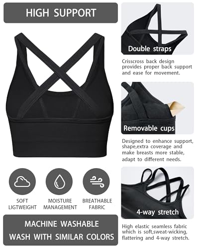 Image of Sports Bras for Women HIigh Support, Criss-Cross Back Padded Strappy High Impact Sports Bras for Women Large Bust