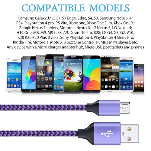 Image of AILKIN Micro Usb Cable, 5-Pack 6.6Ft High Speed Nylon Braided Android Charging Cables For Samsung Galaxy S7 /S6,Sony,Motorola,Htc,Lg Android Tablets & More Usb To Micro Usb Cords, Multicolor