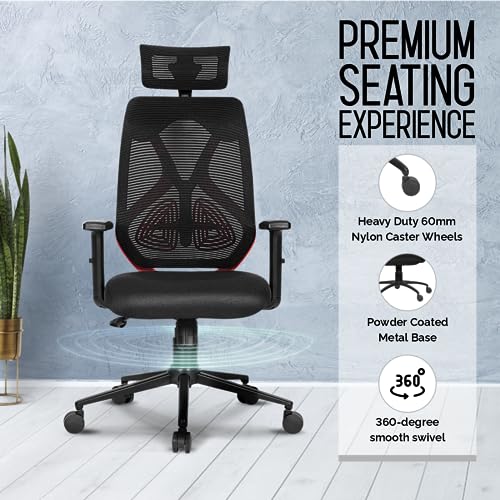 Image of Da URBAN Merlion Office Chair,High Back Mesh Ergonomic Home Office Desk Chair with 3 Years Warranty, Adjustable Armrests,Adjustable Lumbar Support,Tilt Lock Mechanism (Red)