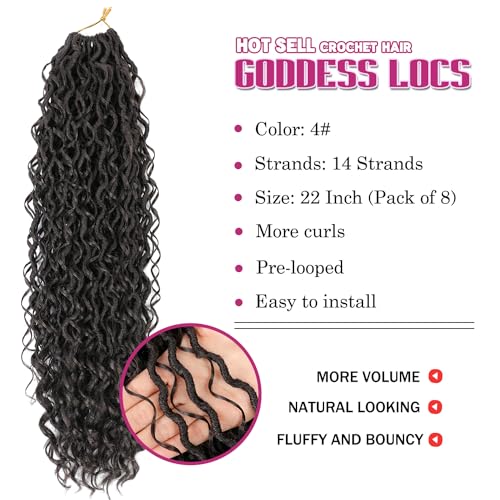 Image of 8 Packs Curly Faux Locs Crochet Hair 22 Inch Goddess Locs Crochet Hair