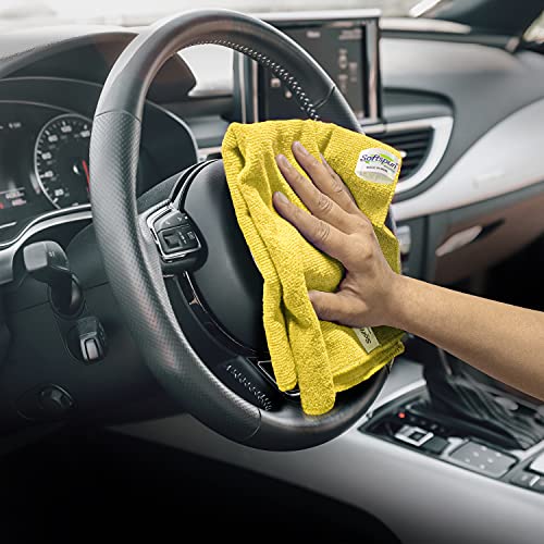 Image of SOFTSPUN Microfiber Cloth - 3 pcs 40x40 cms 340 GSM Yellow Thick Lint & Streak-Free Multipurpose Cloths Automotive Microfibre Towels for Car Bike Cleaning Polishing Washing & Detailing.