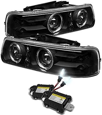 Eautolight 99-02 Chevy Silverado Black Halo LED Projector Head Lights + Bumper Light + 6k HID