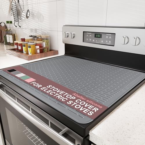 Image of Stove Top Cover for Electric Stove - Food Grade Ceramic Stove top Cover, Silicone XXL Dish Drying Mat, Glass Cooktop Covers, Flat RV Range top Mats (Gray,30x21)