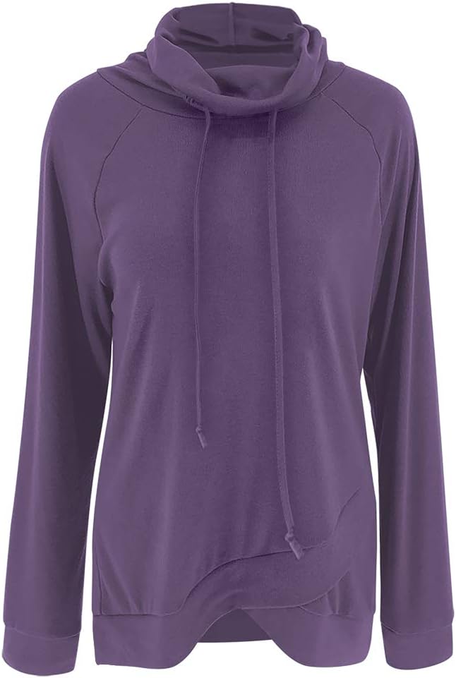 Fallorchid Womens Cowl Neck Tunic Tops Long Sleeve Pullovers Casual Drawstring Sweatshirts - Image 3