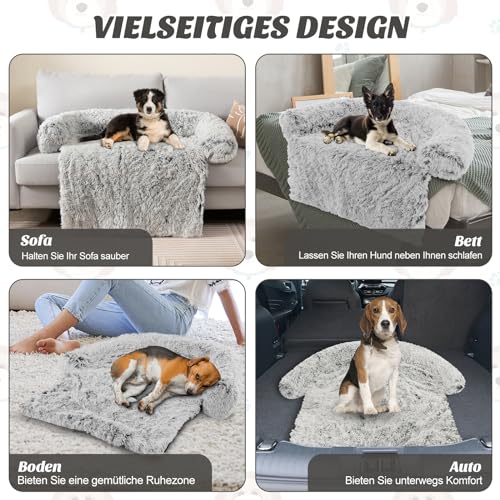 COSTWAY Hundebett flauschig, Sofaschutz Hund, Hundedecke für Sofa, Hundekissen waschbar, Plüschbett für kleine & mittelgroße & große Hunde Katzen, Hundematte aus Plüsch, 112 x 101 x 18 cm, Grau-weiß