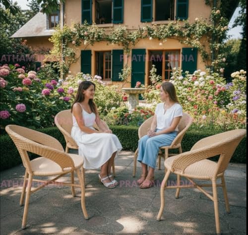 Image of India Outdoor Indoor Patio Set Bistro Set Wicker Chair Patio Set for Living Room Dining Room Lawn Balcony Outdoor Garden Chair Set with Glass Table