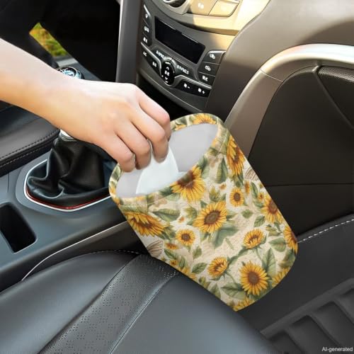 Image of Hummingbird Sunflower Car Trash Can Portable Dustbin Bin Waste Basket Car Accessories Interior for Front Seat, Back Seat, Floor, Headrest