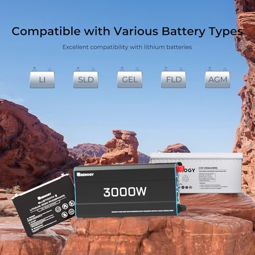 Miniatura 4 de Renogy Inversor 12v 220v Onda Pura 3000w 6000w, Convertidor Dc Ac Transformador 12v A 220v Con Mando A Distancia, 2 Tomas Ue Para Coches, Camping, Caravanas Clase De Eficiencia Energética A