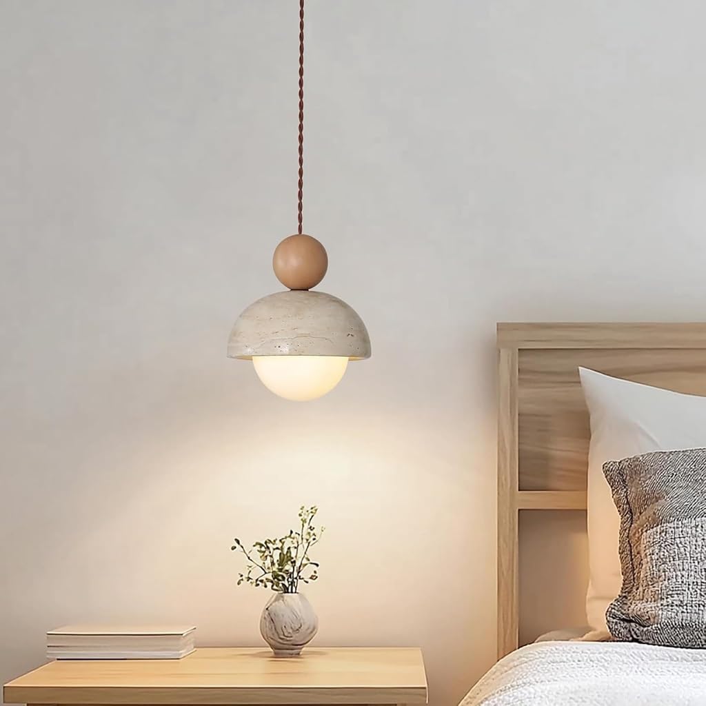 Żyrandol Wisiorek Japoński Styl Wabi-Sabi Żółty Kamień Drewno