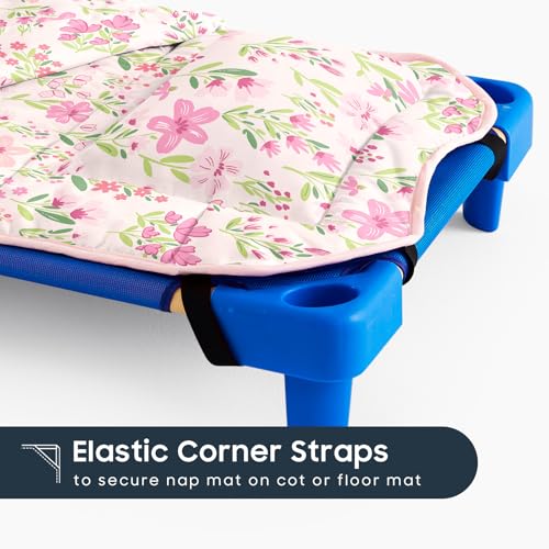 Image of Wake In Cloud - Cot Nap Mat with Pillow and Blanket, for Toddler Kids Girls Ages 3 Plus in Daycare Kindergarten Preschool with Elastic Corner Straps, Floral Botanical Flowers