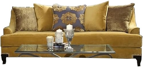 BOWERY HILL Sofá tapizado de terciopelo tradicional con marco de madera en oro