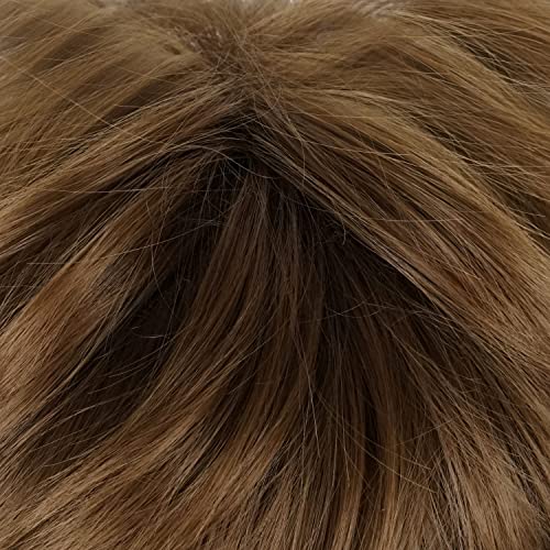 Image of LABEAUTE Mens Short Brown Cosplay Wigs With Bangs Male Unisex Fluffy Heat Resistant Wig Hair for Party and Halloween for Gift + Free Cap