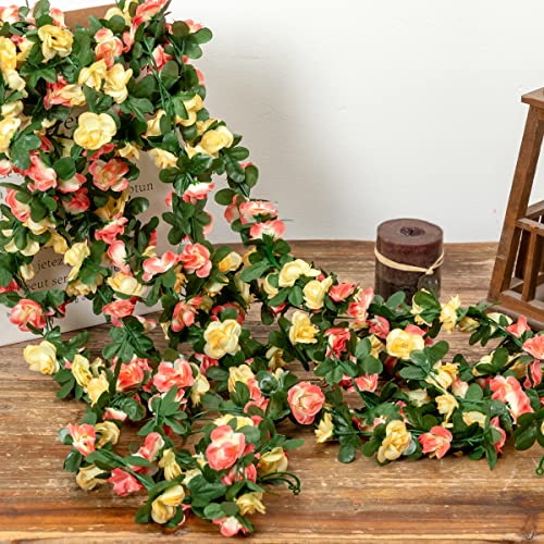 Senseya 6Pcs Artificial Flower Garlands Fake Peony Vine Artificial Flower Hanging Rose Ivy For Wedding Home Hotel Office Garden Craft Art Decor (Sunset) #TOP3