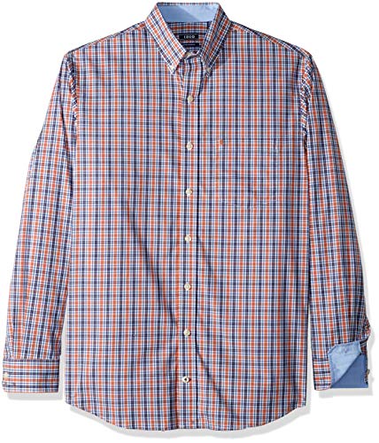 IZOD mens Big and Tall Long Sleeve Stretch Performance Tattersal Button Down Shirt, Orange Rust Legacy, 3X-Large Tall US