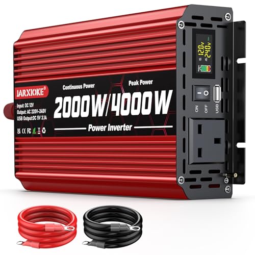 2000W Power Inverter 12V to 240V AC Car Converter with LCD Screen & 2 AC Sockets & USB for Camping, Motorhomes, Truck, Bo...