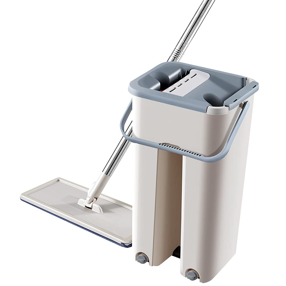 Fregona Plana con Cubo Escurridor Mopas Microfibra Reutilizables Mopa para Polvo y Suciedad Herramienta Limpieza Hogar Fácil Almacenamiento y Uso