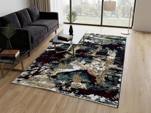 Image of Modern 5x7 Feet (150x210 CM) Silk Touch Carpet for Living Room Hall | Washable Anti-Skid | Multicolor Mandala Pattern | Stain-Resistant Floor Rug for Drawing Room
