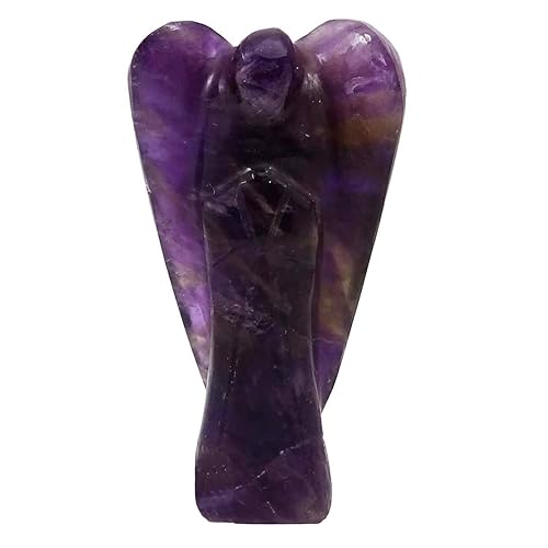 Miniatura 2 de 2 inches Natural Gemstone Guardian Angel Hand Curved  15 Choices  Gemstones Crystal Prayer Angel  Home Protection  Pocket Crystal Angel (Amethyst)