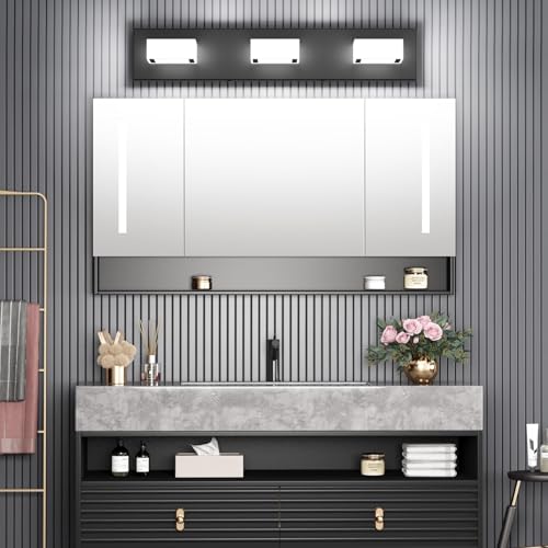 Image of Ralbay Black Bathroom Vanity Lights 24inch Metal Acrylic LED Modern Bathroom Wall Lighting Fixtures Over Mirror Matte Black (White Light 6000K, Non-dimmable)