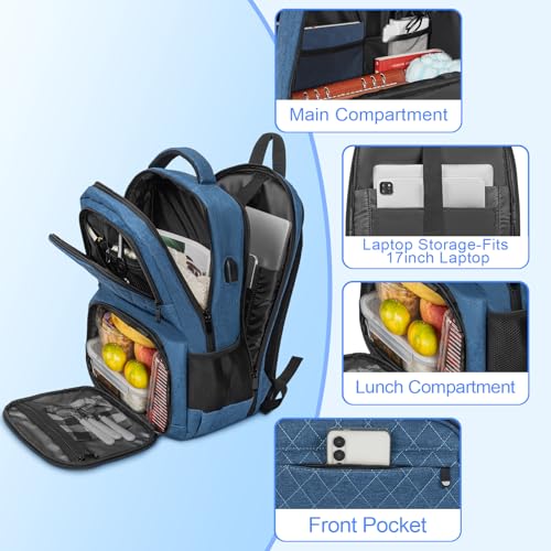 Image of ANILD Lunch Backpack, 15.6 Inch Laptop Backpack with Insulated Cooler Compartment for Men Women, Travel Work Computer Backpack