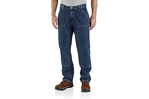 Loose Fit Double Front Utility Logger Jeans for Men