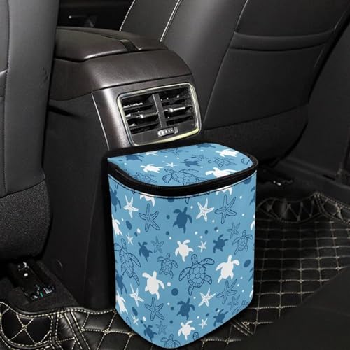 Image of KEIAHUAN Blue Turtle Hanging Car Trash Can Bin Foldable Car Trash Bag Large Capacity Auto Garbage Bag Grocery Organizer Container Fit Truck Kitchen Bedroom Travel Camping