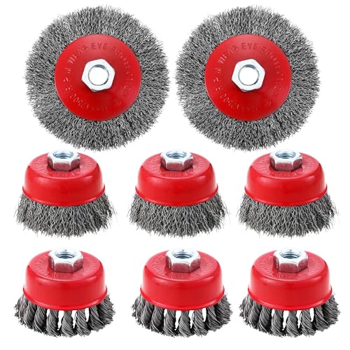8 Pièces Brosse Métallique pour Perceuse Meuleuse D'angle, Brosse à Ffil Fileté pour Meuleuse D'angle avec Filetage M14, Convient pour le Meulage, l'ébavurage et la...
