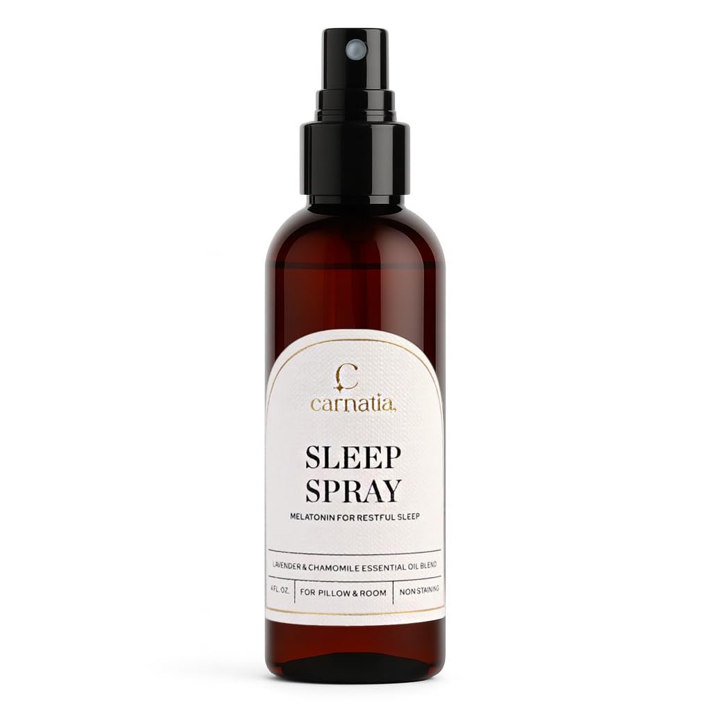 Carnatia Sleep Spray with Melatonin – Lavender &amp; Chamomile Pillow Mist | Aromatherapy Essential Oil Blend for Relaxation &amp; Deep Sleep | 4 fl oz Calming Bedtime Spray