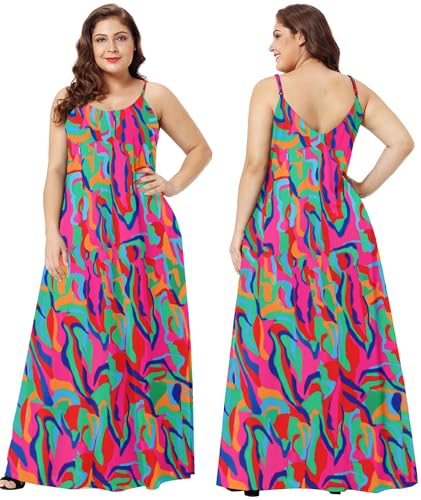 Image of Wolddress Womens Maxi Dress with Pockets 2026 Casual Strap Plus Size Loose Plain Long Office Summer Beach Travel Dresses S-5X