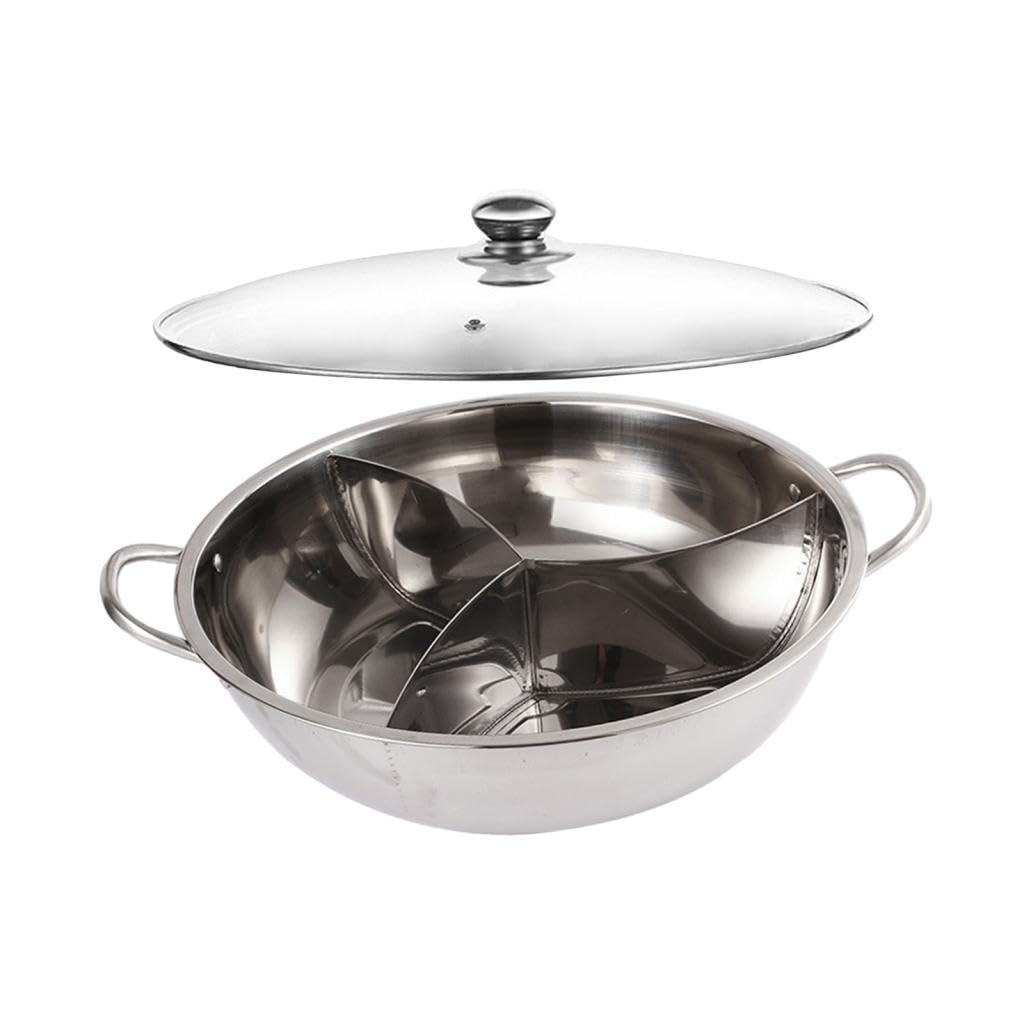 Shabu Shabu Divider Hot Pot Kitchenware Cookware Three Sided Soup Cookware Tabletop Three Meal Pot for Household Kitchen Home, 31.2cm