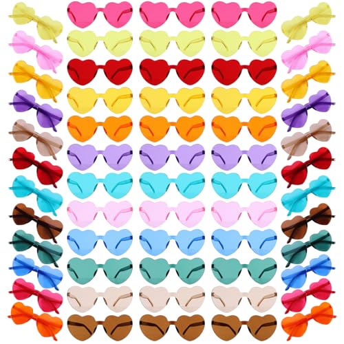 60 Pairs Heart Shaded Sunglasses, Rimless Candy Color Glasses Party Favors and Party Props for Kids Teens Adults