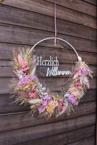 Trockenblumenkranz mit Acrylscheibe Türkranz mit Trockenblumen