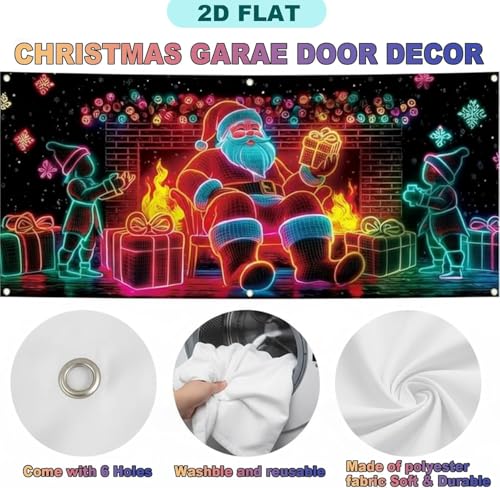 Bannière de porte de garage Noël activée par UV et phosphorescente 2D