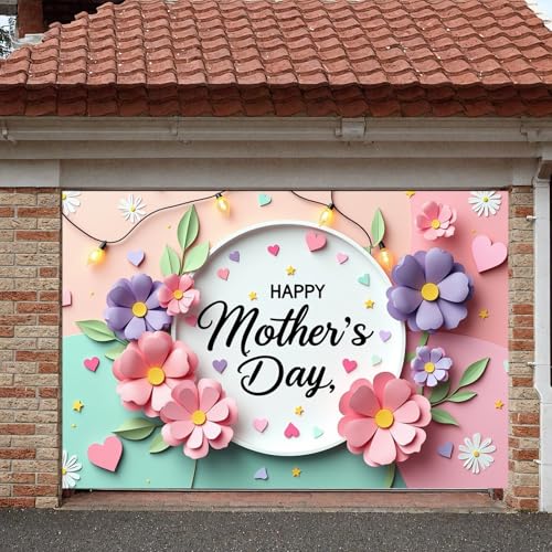 Happy Mother's Day Banner Decorations Floral Pink Purple Flower Party