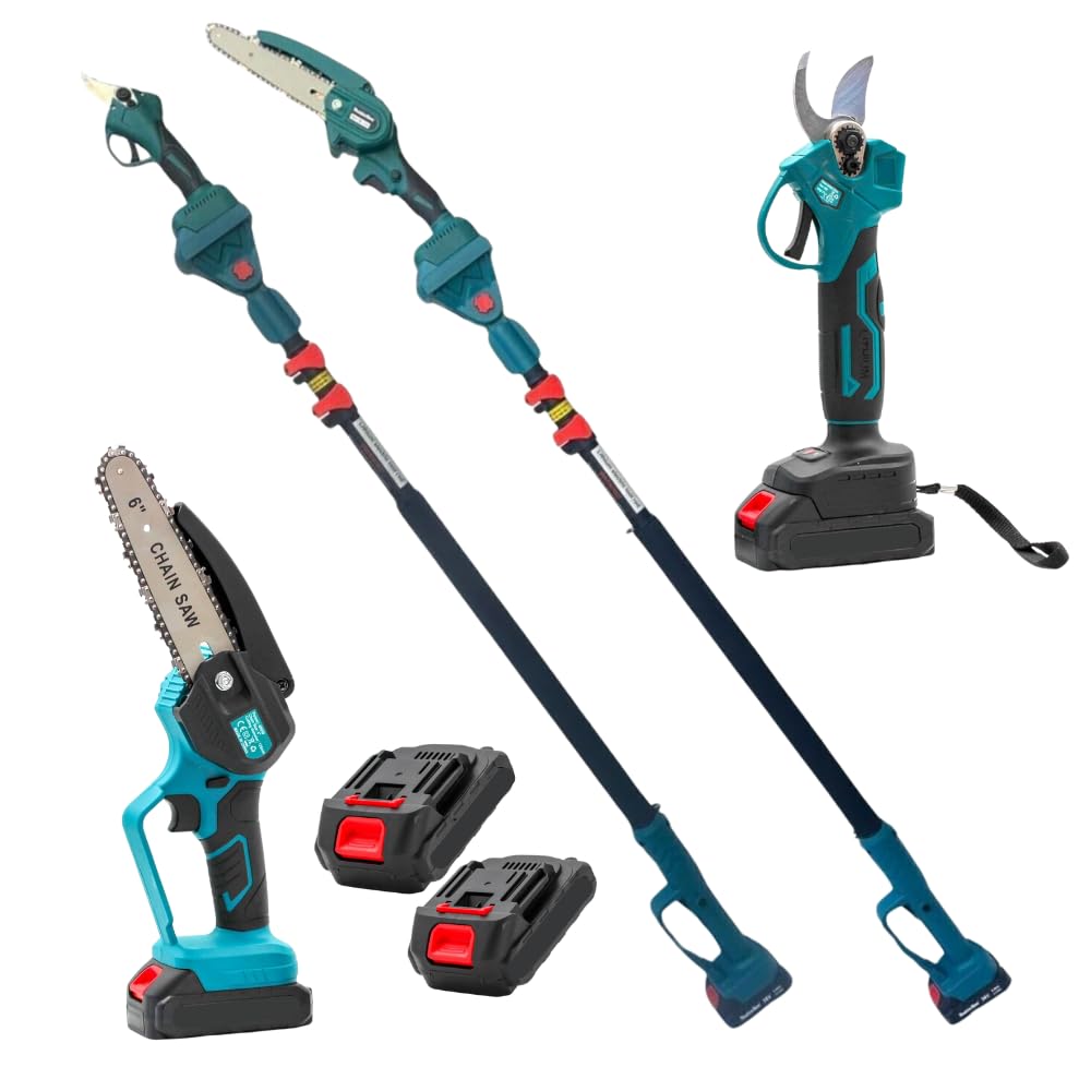 Forbice da Potatura a Batteria, Motosega a Batteria 6 Pollici incluso, + Asta Telescopica 128-248cm, Kit 3 in 1, Cesoie Elettriche per Potatura Giardino Rami Arbusti Vigneto GO LOGISTIC SRL
